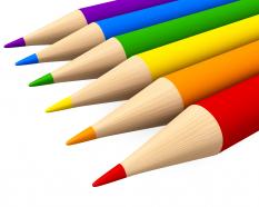 3d pencils in six colors stock photo