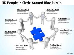 3d people in circle around blue puzzle ppt graphics icons