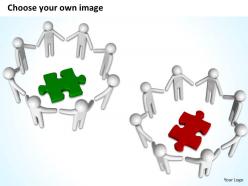 3d people in circle around blue puzzle ppt graphics icons