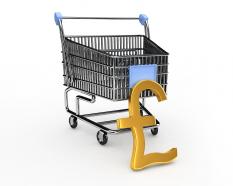 3d pound with shopping cart graphic with white background stock photo