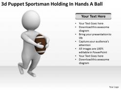 3d puppet sportsman holding in hands a ball ppt graphics icons