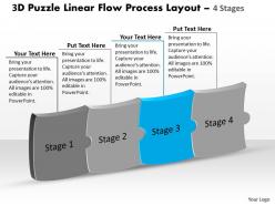 3d puzzle linear flow process layout 4 stages customer tech support powerpoint slides