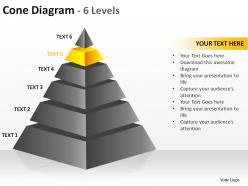3d pyramid cone diagram 6 levels split separated ppt slides presentation diagrams templatess powerpoint info graphics