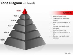3d pyramid cone diagram 6 levels split separated ppt slides presentation diagrams templatess powerpoint info graphics
