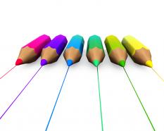 3d rainbow colors pencils stock photo