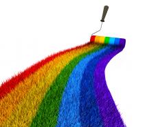 3d rainbow path with brush stock photo