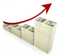 3D Red Arrow For Growth With Dollar Bar Graph Stock Photo