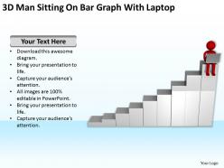3d red man sitting on bar graph with laptop ppt graphics icons powerpoint