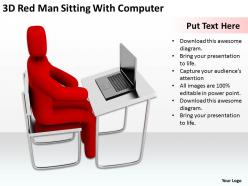3d red man sitting with computer ppt graphics icons