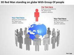 3d red men standing on globe with group of people ppt graphic icon