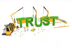 3d render crane and text of trust word stock photo