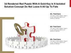 3d rendered red puzzle with a gold key in it isolated solution concept do not leave it all up to fate