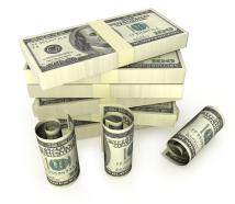 3d rolled bundle of dollars with stock photo
