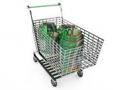3d shopping cart with hundred dollar note stock photo