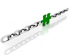 3d silver chain with green puzzle link stock photo