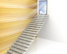 3d stairs towards door with way out stock photo