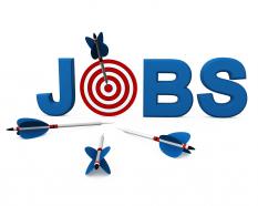 3d target dart within word jobs and arrows stock photo