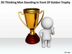 3d thinking man standing in front of golden trophy ppt graphic icon