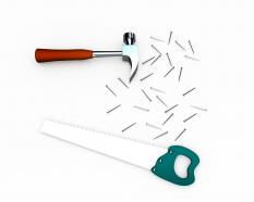 3d tools like handsaw hammer and nails stock photo