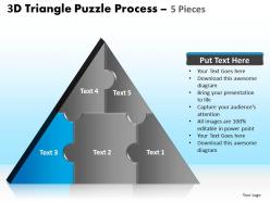 3d triangle puzzle process 5 pieces powerpoint slides and ppt templates 0412