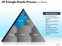 3d triangle puzzle process 5 pieces powerpoint slides and ppt templates 0412