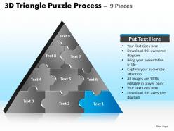 3d triangle puzzle process 9 pieces powerpoint slides and ppt templates 0412