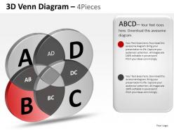 3d venn diagram 4 pieces powerpoint presentation slides