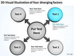 3d visual illustration of four diverging factors circular network ppt powerpoint templates