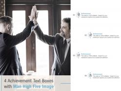 4 achievement text boxes with man high five image