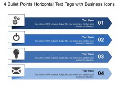 4 bullet points horizontal text tags with business icons