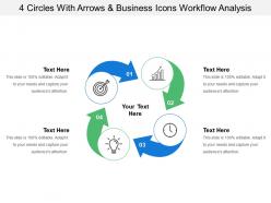 4 circles with arrows and business icons workflow analysis
