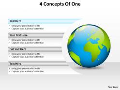 4 concepts of one with globe earth powerpoint diagram templates graphics 712