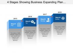 4 stages showing business expanding plan with plan and development