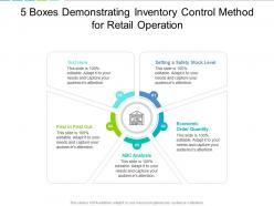5 boxes demonstrating inventory control method for retail operation