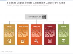 5 Boxes Digital Media Campaign Goals Ppt Slide