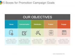 5 boxes for promotion campaign goals powerpoint images