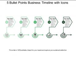 5 bullet points business timeline with icons