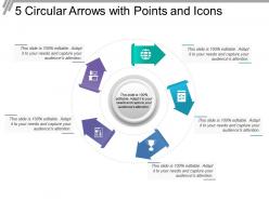 5 circular arrows with points and icons
