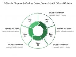 5 circular stages with circle at centre connected with different colours