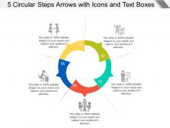 5 Circular Steps Arrows With Icons And Text Boxes