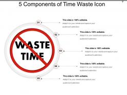5 components of time waste icon ppt presentation