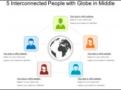 5 interconnected people with globe in middle