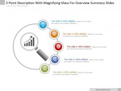 5 point description with magnifying glass for overview summary slides ppt slide