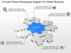 5 puzzle pieces rectangular diagram for global business ppt template slide