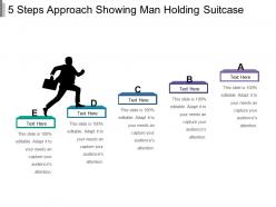 5 steps approach showing man holding suitcase