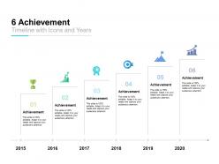 6 achievement timeline with icons and years
