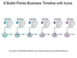 6 bullet points business timeline with icons