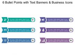 6 bullet points with text banners and business icons