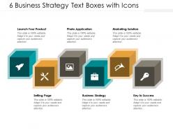 6 business strategy text boxes with icons