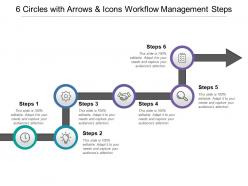 6 circles with arrows and icons workflow management steps